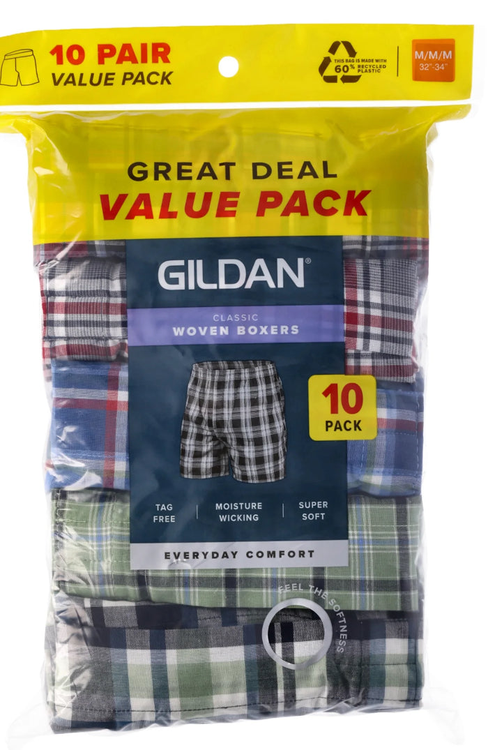 10 pack Gildan Classic Woven Boxers