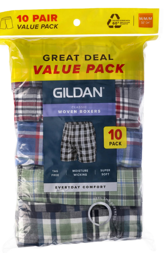 10 pack Gildan Classic Woven Boxers