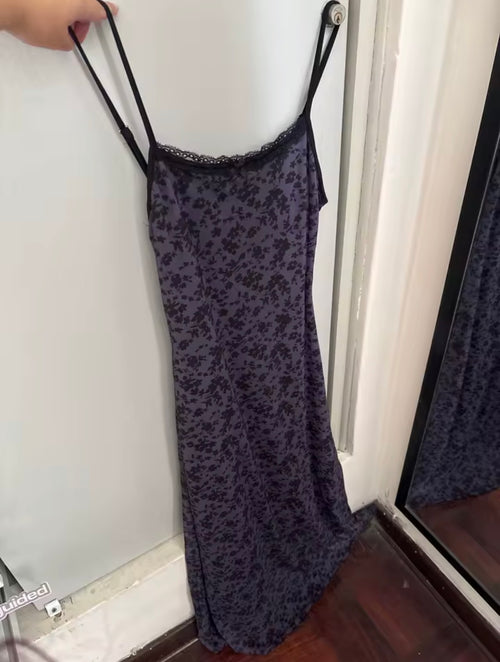 Allover Floral Print Lace Splicing Cami Dress Elegant Sleeveless Maxi Slim Dress Y2k Vintage Dark Academia Women's Clothing💧